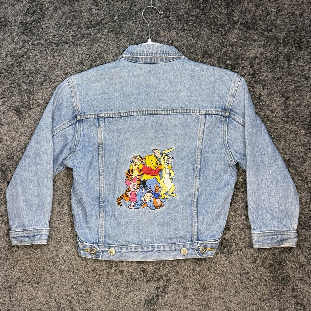 Vtg 90's Disney Store Embroidered Tigger Piglet Eeyor Pooh denim jacket kids 7/8